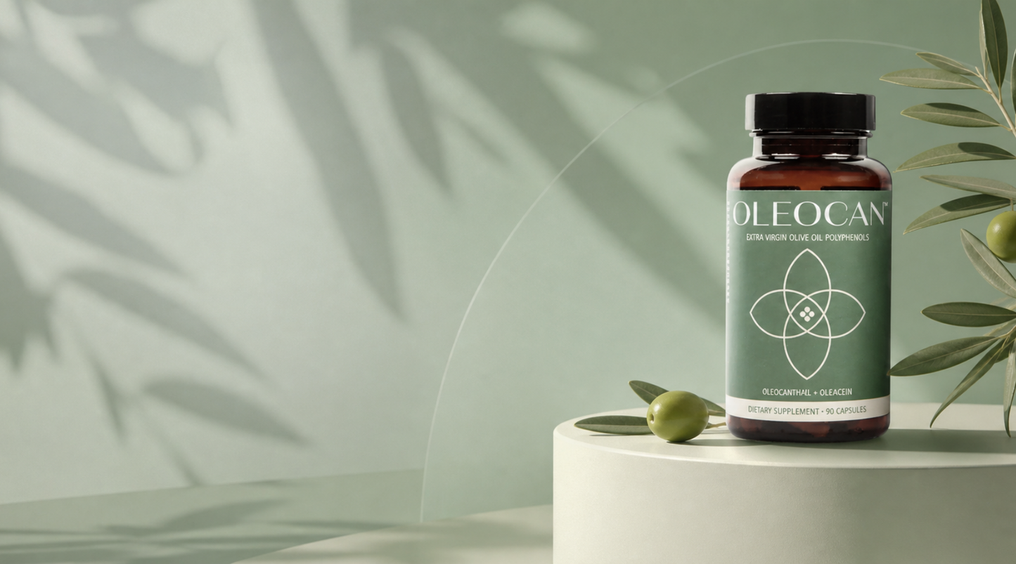 OLEOCAN™ olive oil polyphenol capsules supplement made from extra virgin olive oil